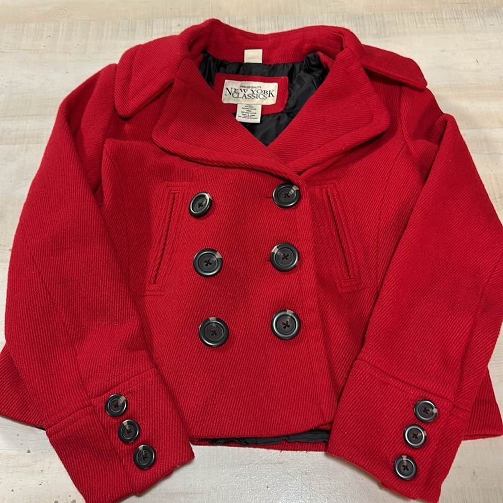 New York Classics short Red Wool blend pea coat,work or play elevate your style
